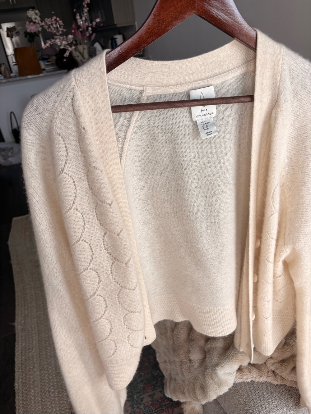 Joie Cream 100% Cashmere Open-Front Sweater Cardigan